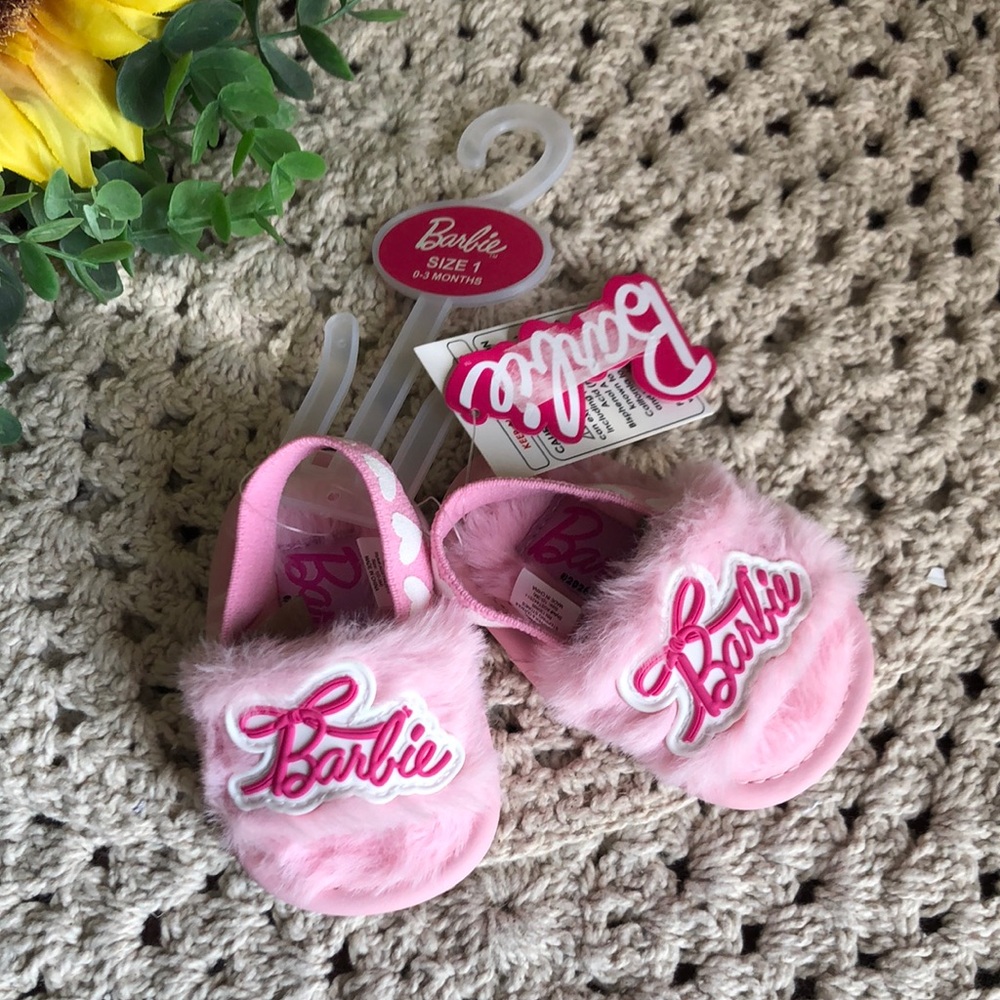 Barbie Pink Fuzzy INFANT Slide Sandals